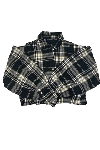 Plaid Cuff Shoulder Crop Top